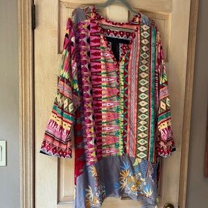 Johnny Was Multicolor Aztec Patterned Cotton Tunic Size 2X